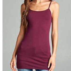 Basic Layering Tank Camisole Longer Length Ruby Burgundy Size Medium